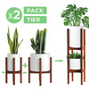 2 Pack Indoor Plant Stands, 2 Tier Tall Plant Stand 30 inches, Mid Century Bamboo Plant Stand, Adjustable Width 8-12 inches, Fits Pot Size of 8 9 10 11 12 inches, Pot & Plant Not Included, Brown
