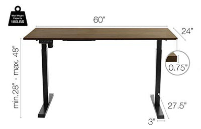 TechOrbits Electric Standing Desk Frame 60 x 24 Inch Tabletop - Motorized Workstation Two Leg Stand Up Desk with Memory Settings and Telescopic Sit Stand Height Adjustment (Black Frame/Wood Top)