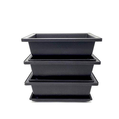 3 Pack of 8” Bonsai Training Pots | Classic Deep Brown Bonsai Training Pots and Humidity Trays with Built in Mesh. Made from Durable, Shatter-Proof Poly-Resin.