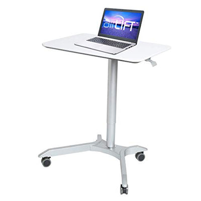Seville Classics AIRLIFT XL 28" Pneumatic Height Adjustable Sit-Stand Mobile Laptop Computer Desk Cart (27.1" to 41.9" H), White