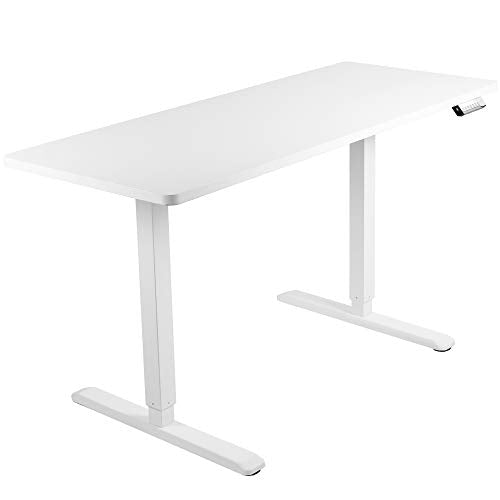VIVO Electric 60 x 24 inch Stand Up Desk, White Table Top, White Frame, Height Adjustable Standing Workstation with Memory Preset Controller (DESK-KIT-1W6W)