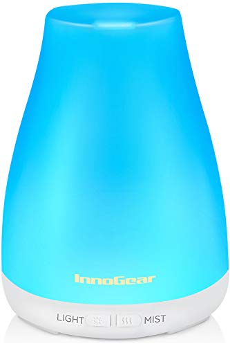 InnoGear Essential Oil Diffuser, Upgraded Diffusers for Essential Oils Aromatherapy Diffuser Cool Mist Humidifier with 7 Colors Lights 2 Mist Mode Waterless Auto off for Home Office Baby, Basic White