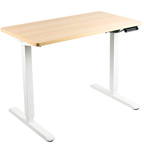 VIVO Electric 43 x 24 inch Stand Up Desk, Light Wood Table Top, White Frame, Height Adjustable Standing Workstation with Memory Preset Controller (DESK-KIT-1W4C)