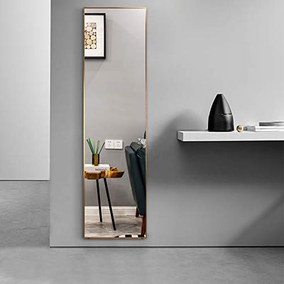 LVSOMT Full Length Mirror, Wall & Floor Mirror, Standing Mirror, Hanging Mirror, Full Body Mirror Large and Tall, Aluminium Alloy Framed for Bedroom Living Room Locker Room (Gold, 63" x 15")