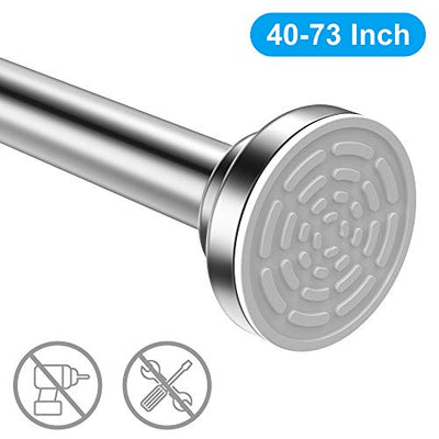 TEECK Shower Curtain Rod, 40-73 inch Adjustable Tension Spring, Shower Curtain Rod Tension, Premium 304 Stainless Steel, Anti-Slip, No Drilling, No Rust, Never Collapse, for Bathroom, Easy to use