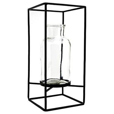 Excello Global Products Decorative Glass Vase with Metal Wire Stand: Clear Vase Decoration for Modern Home Decor (12.5" x 5.75")
