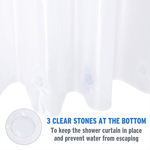 AmazerBath Plastic Shower Curtain, 72" W x 72" H EVA 8G Shower Curtain with Heavy Duty Clear Stones and 12 Grommet Holes Thick Bathroom Plastic Shower Curtains-Clear