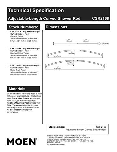 Moen CSR2168BL Triva Adjustable Curved Shower Curtain Rod, Matte Black