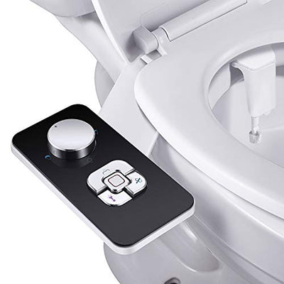 Bidet Attachment - SAMODRA Non-electric Cold Water Bidet Toilet Seat Attachment with Pressure Controls,Retractable Self-cleaning Dual Nozzles for Frontal & Rear Wash - Black