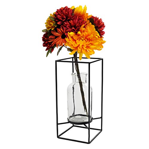 Excello Global Products Decorative Glass Vase with Metal Wire Stand: Clear Vase Decoration for Modern Home Decor (12.5