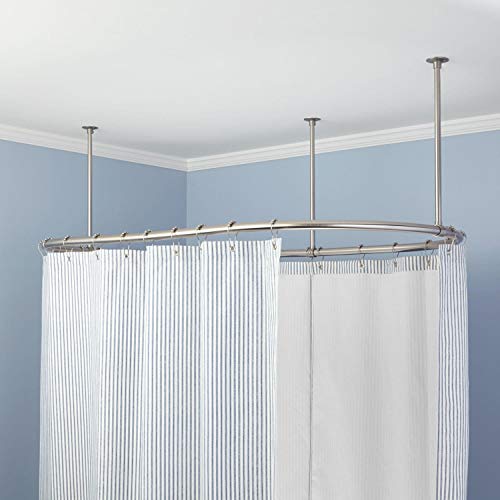 Naiture Stainless Steel Oval Shower Curtain Rod with Ceiling Support in 60