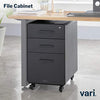 Vari File Cabinet for Office Storage with Three Drawers - Roll & Lock Caster Wheels (Charcoal-Grey)