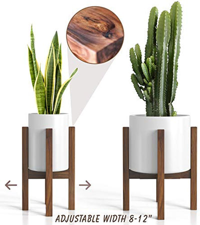 Mid Century Plant Stand - Adjustable Modern Indoor Plant Holder - Brown Planter Fits Medium & Large Pots Sizes 8 9 10 11 12 inches (Not Included) (Adjustable Width: 8-12" x 16" Tall, Dark Brown)