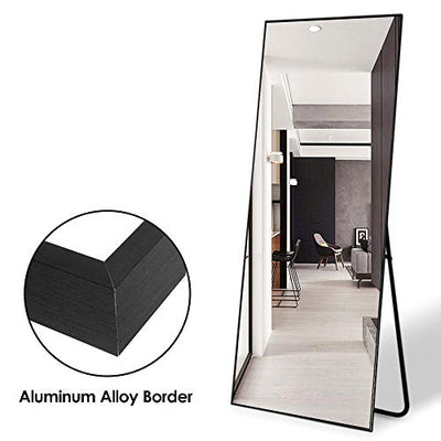 NeuType Full Length Mirror Standing Hanging or Leaning Against Wall, Large Rectangle Bedroom Mirror Floor Mirror Dressing Mirror Wall-Mounted Mirror, Aluminum Alloy Thin Frame, Black, 65"x22"