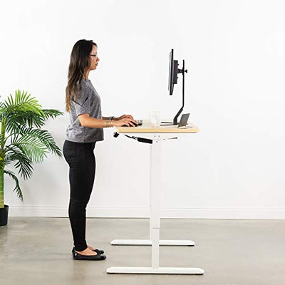 VIVO Electric 43 x 24 inch Stand Up Desk, Light Wood Table Top, White Frame, Height Adjustable Standing Workstation with Memory Preset Controller (DESK-KIT-1W4C)