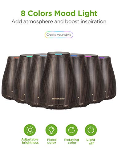 InnoGear Essential Oil Diffuser with Oils, 150ml Aromatherapy Diffuser with 6 Essential Oils Set, Aroma Cool Mist Humidifier Gift Set, Dark