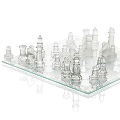 SRENTA 10" Fine Glass Chess Game Set, Solid Glass Chess Pieces with Padded Bottom, Crystal Chess Board Youth Adults Play Set