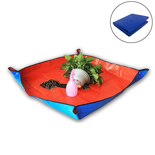 Ymeibe Plant Repotting Square Mat Waterproof Thicken PE Indoor Transplanting Dirty Catcher Bonsai Succulent Potting Tarp, 39x39 inch (Blue)