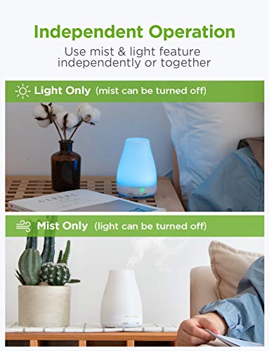 InnoGear Essential Oil Diffuser, Upgraded Diffusers for Essential Oils Aromatherapy Diffuser Cool Mist Humidifier with 7 Colors Lights 2 Mist Mode Waterless Auto off for Home Office Baby, Basic White