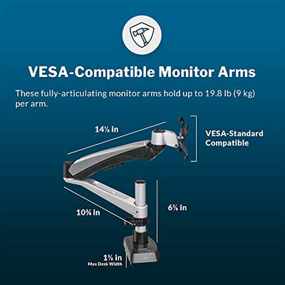Vari Dual-Monitor Arm - Full-Motion Spring w/ 360 Degree Articulation - Easy Height Adjustment