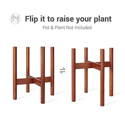 Mkono Plant Stand Mid Century Wood Flower Pot Holder (Plant Pot NOT Included) Potted Stand Indoor Display Rack Rustic Decor, Up to 10 Inch Planter, Brown