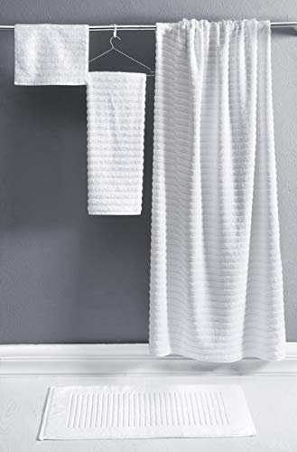 Classic Turkish Towels Luxury Ribbed Bath Sheets - Soft Thick Jacquard Woven 3 Piece Bath Set Made with 100% Turkish Cotton (40X65 Bath Sheets, White)