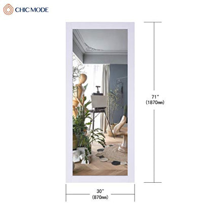 CHIC MODE White Thick Wooden Frame Full Length Mirror,HD Rectangle Full Body Tall Big Floor Stand Up or Wall Mounted Mirror for Bthroom Bedroom Living Room, 71"x30"