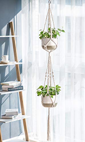 Mkono Macrame Plant Hangers Set of 4 Indoor Wall Hanging Planter Basket Decorative Flower Pot Holder with 4 Hooks for Indoor Outdoor Home Decor Gift Box, Medium