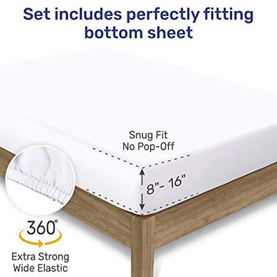 600-Thread-Count Best 100% Cotton Sheets & Pillowcases Set - 4 Pc Pure White Extra Long-staple Combed Cotton Bedding Queen Sheet For Bed, Fits Mattress 16'' Deep Pocket, Soft & Silky Sateen Weave