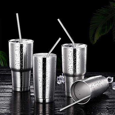 Hiware 12-Pack Reusable Stainless Steel Metal Straws with Case - Long Drinking Straws for 30 oz and 20 oz Tumblers Yeti Dishwasher Safe - 2 Cleaning Brushes Included