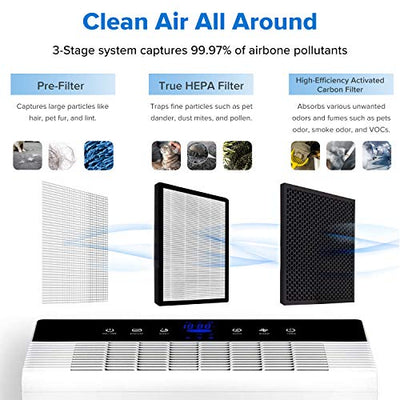 LEVOIT Air Purifier for Home Large Room,Smoke and Odor Eliminator, H13 True HEPA Filter for Bedroom, Auto Mode & 12h Timer, Cleaners for Allergies and Pets, Mold Pollen Dust, LV-PUR131, White