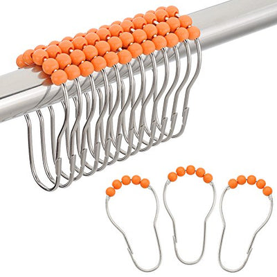 Amazer Shower Curtain Hooks Rings, Stainless Steel Shower Curtain Rings and Hooks for Bathroom Shower Rods Curtains-Set of 12, Orange