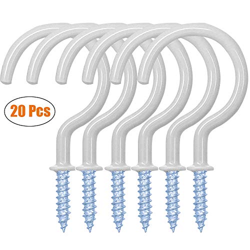 WaterLuu 20 Pack 2.9 Inches Ceiling Hooks,Vinyl Coated Screw-in Wall Hooks, Plant Hooks, Kitchen Hooks, Cup Hooks Great for Indoor & Outdoor Use - (20 White)