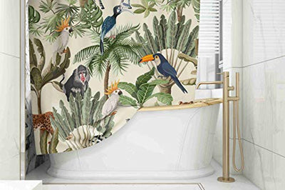 Tooperue Shower Curtain for Bathroom with Hooks Pattern with Exotic Trees and Animals 78×72 Inch,Eco-Friendly,No Oder,Waterproof,Peach Orange