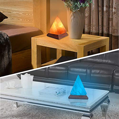 V.C.Formark USB Himalayan Salt Lamp Release Negative Ions for Office Home Deco Yoga Gift, Pyramid Salt Crystal Rock Hand Carved+Genuine Wood Base+Colors Changing Salt Lamp