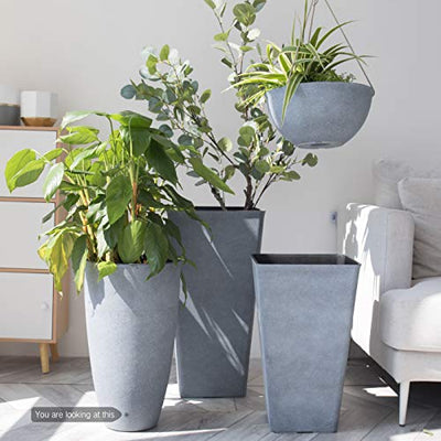 Tall Planters Outdoor Indoor - Specked Black Flower Plant Pots, 20 inch Set of 2