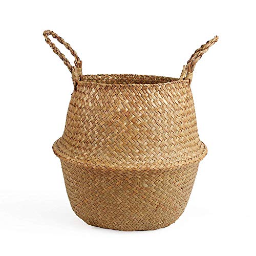 BlueMake Woven Seagrass Belly Basket for Storage Plant Pot Basket and Laundry, Picnic and Grocery Basket (Small, Original)