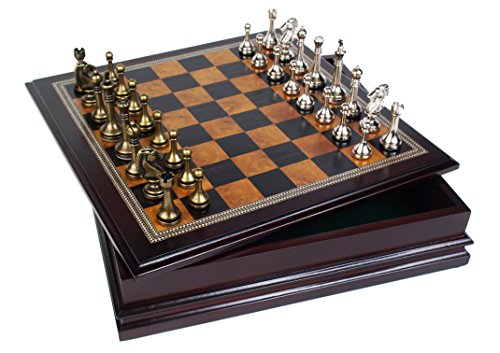 Classic Game Collection Metal Chess Set with Deluxe Wood Board and Storage - 2.5" King