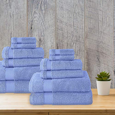 Classic Turkish Towels 12 Pieces Towel Set - Soft and Plush Luxury Hotel and Spa Towels Made with 100% Turkish Cotton (Serenity Blue, 12 Piece Set)