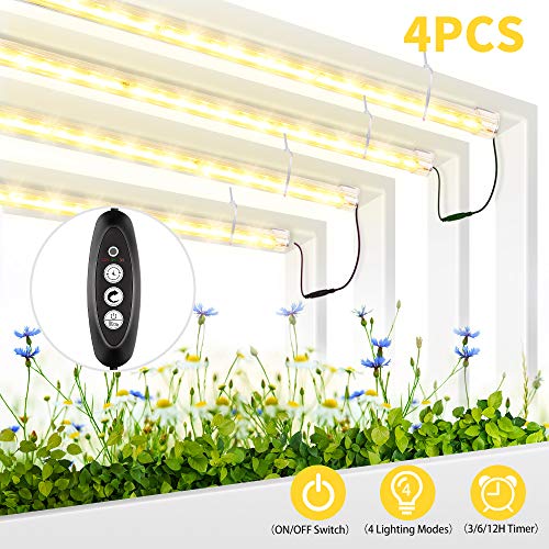 Roleadro Grow Light for Indoor Plants, 3500K Full Spectrum Grow Lamp with Timer/Extension Cables Plant Lights Bar 4 Dimmable Levels for Indoor Plants Tent Seedling Hydroponics - 4Pack