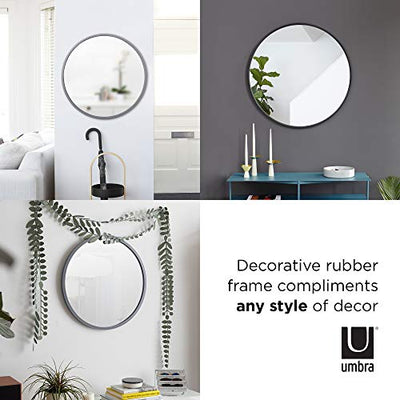 Umbra 1008243-040 Hub Wall Mirror With Rubber Frame - 24-Inch Round Wall Mirror for Entryways, Washrooms, Living Rooms and More, Doubles as Modern Wall Art, Black