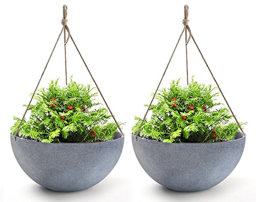 Large Hanging Planters for Outdoor Plants - Haning Flower Pots Weathered Gray (13.2
