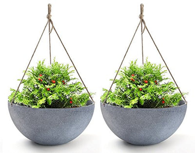 Large Hanging Planters for Outdoor Plants - Haning Flower Pots Weathered Gray (13.2", Set of 2)