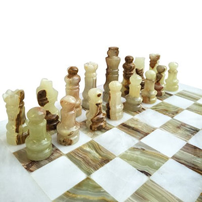 Handmade Staunton White and Green Onyx Marble Chess Board Game Set – Best Board Games for Home Décor Gifts – Suitable for Table Décor - Non Go Board Game - Non Checker Board Game