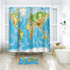 Riyidecor World Map Shower Curtains Geography Countries Capital Cities Blue Earth Textile Decor Bathroom Accessories Set Fabric Polyester Multicolour 72X72 Inch  Hooks Included