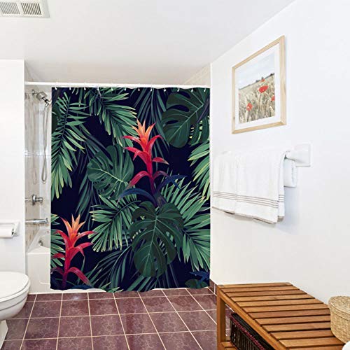 IcosaMro Tropical Shower Curtain for Bathroom with Hooks, Jungle Leaves Decorative Long Cloth Fabric Shower Curtain Bath Decorations- 71Wx72L, Green