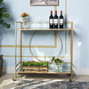Bar Cart with 2 Mirrored Shelves, Durable Wine Cart with Casters, Suitable for Kitchen, Club, Living Room, Antique Gold Finish (36x15x38inch Gold)