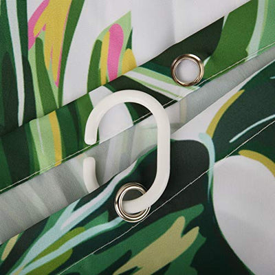 LIVILAN Green Leaves Shower Curtain Set with Hooks, Green Fabric Bathroom Curtain with White Backdrop, Artistic Botany 72" X 72" (Tropical Palm)