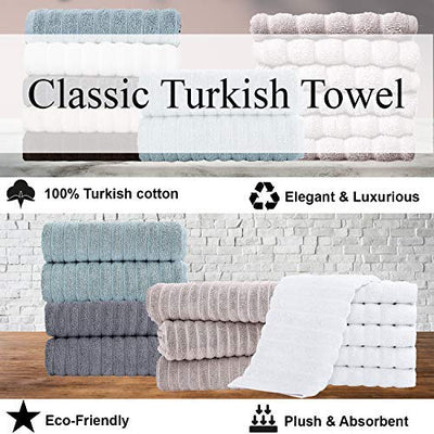 Classic Turkish Towels Luxury Ribbed Bath Sheets - Soft Thick Jacquard Woven 3 Piece Bath Set Made with 100% Turkish Cotton (40X65 Bath Sheets, White)