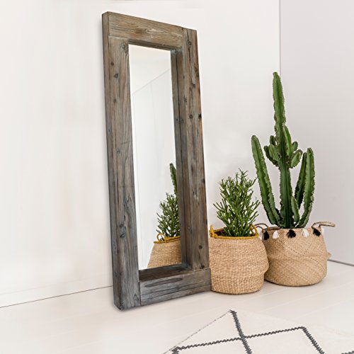 Barnyard Designs Long Decorative Wall Mirror, Rustic Distressed Unfinished Wood Frame, Vertical and Horizontal Hanging Mirror Wall Decor 58